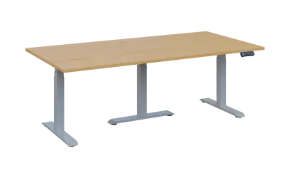 FLEXIMEET 200-100 výškově nastavitelný stůl, kovová podnož stříbrná, deska 25 mm, široký 2000 mm, javor horský